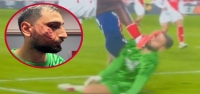 El portero del PSG, Donnarumma, tiene la cara ensangrentada tras ser cortado por un taco mientras hacía una atajada