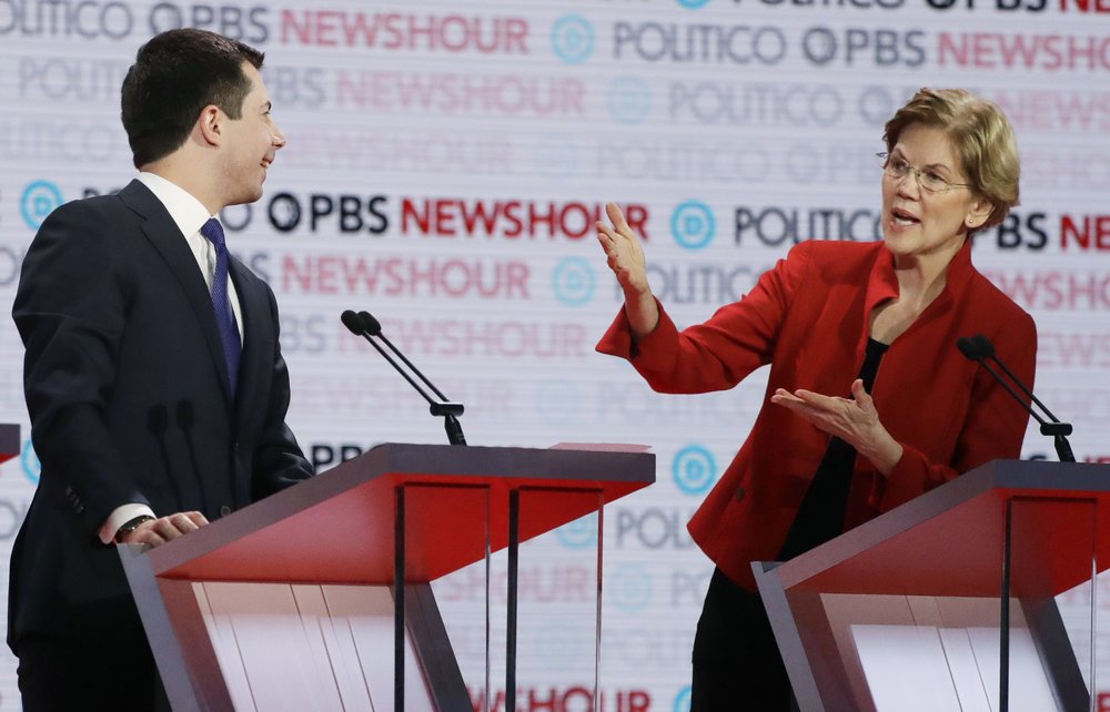 buttgieg y warren chocan en el debate demócrata